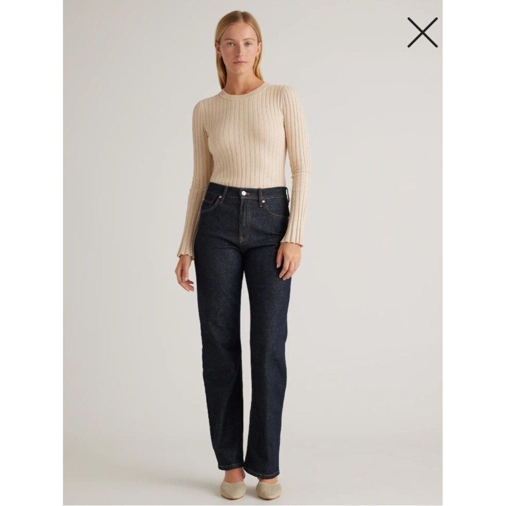 Quince Cotton Cashmere Ribbed Long Sleeve Sweater in Heather Oatmeal